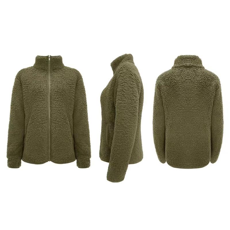Stehkragen Einfarbiger Pullover Damen Casual Fashion Langarm Reißverschluss Bubble Fleece Jacke