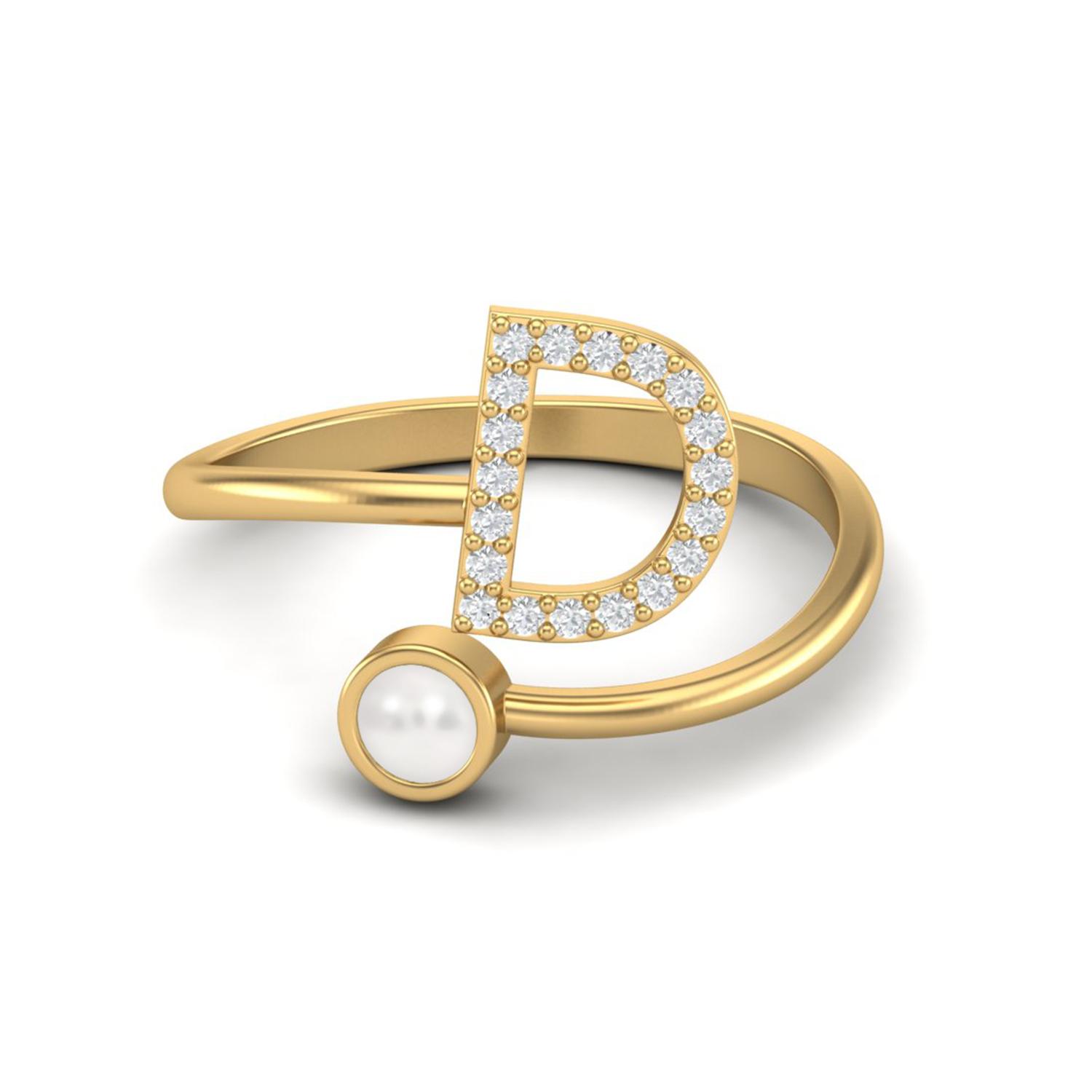 

Capital D Initial Letter Pearl Women Adjustable Front Open Ring 925 Sterling Silver Gold Vermeil 10 жёлтый