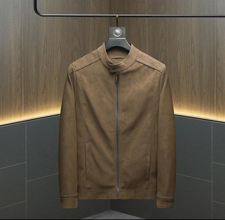 Autumn and winter new trend velvet PU leather jacket men's fashion stand-up collar locomotive leather jacket slim trendy men