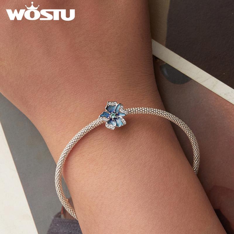 WOSTU 925 Sterling Silver Colorful Butterfly Pendant Flower Silicone Beads Rainbow Crab Charm Fit Original Bracelet Necklace DIY