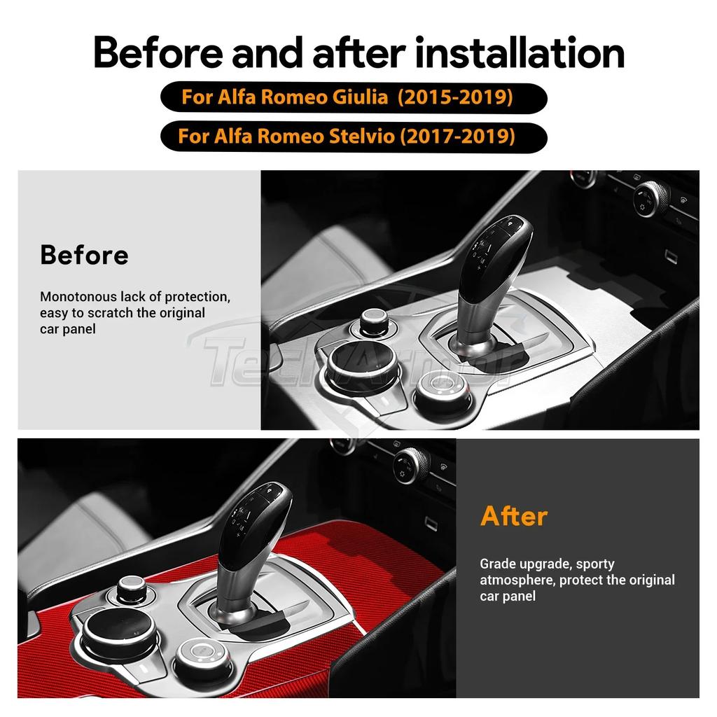 Real Soft Carbon Fiber For Alfa Romeo Giulia 2015 2016 2017 2018 2019 Alfa Romeo Stelvio 17-19 Gear Shift Outer Panel Sticker