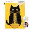 5D DIY Pearl Art Kit Black Cat Eating Noodles Themed Decor.Home Wall Decoration