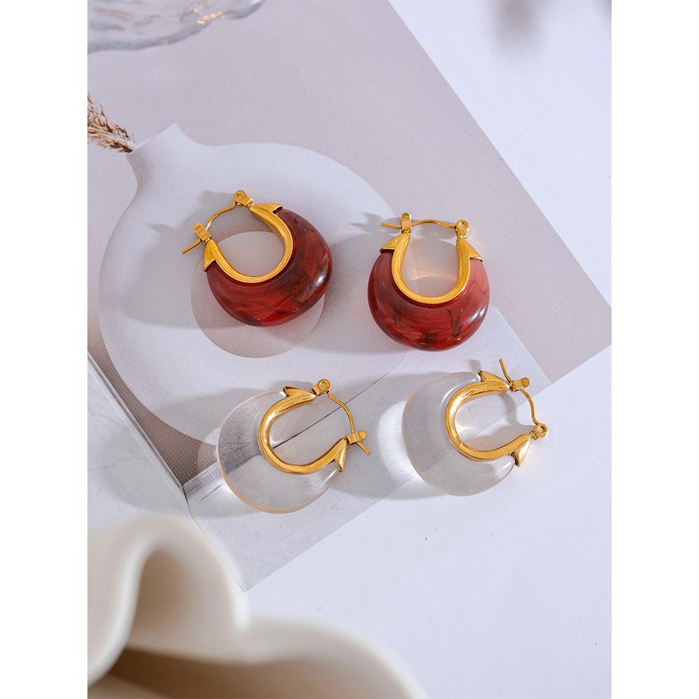 Yhpup Fashion Stainless Steel Acetic Acid Resin Hollow Chunky Hoop Earrings for Women Prevent Allergy Charms Jewelry Party Gift