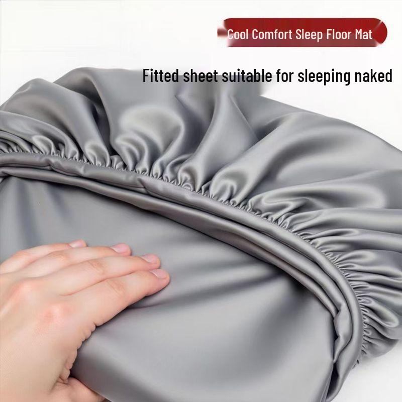 Summer Ice Silk Cooling Fitted Sheet 3-Piece Set with Anti-Slip Full Mattress Cover