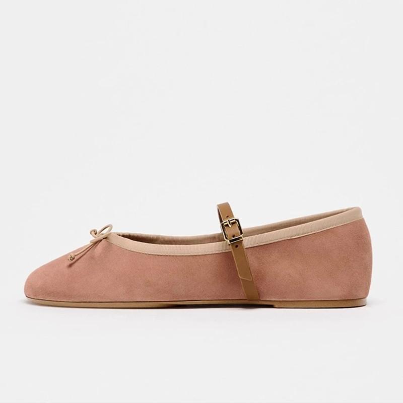 Fashion Cute Pink Suede Velvet Ballet Flats Women Elegant Bow Designer Flats for Girls Light Comfort Mary Jane Shoes Loafers Woman Shoes