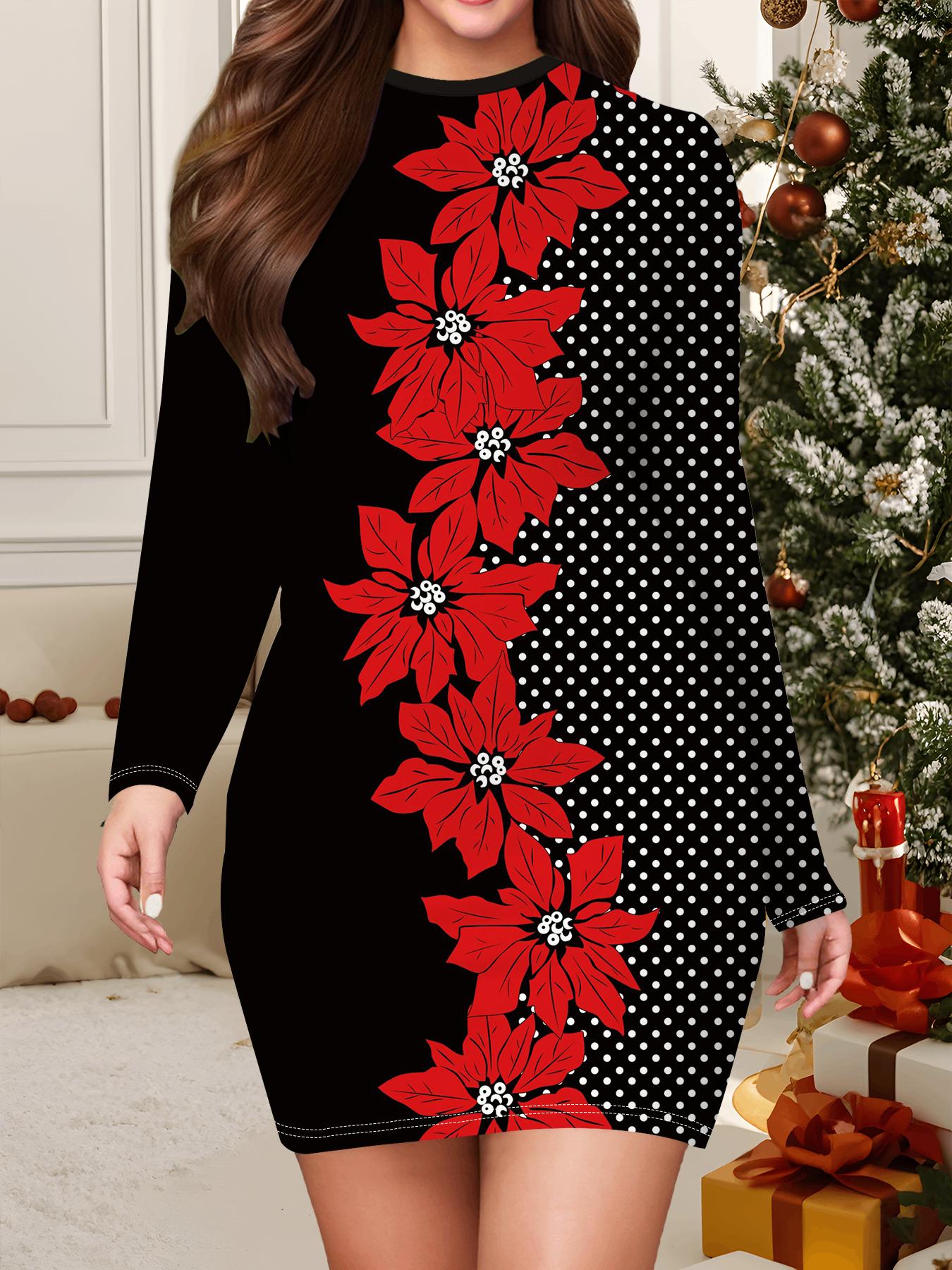 

2025 Autumn and Winter New Women s Hip-wrapped Dress,3D Flower Printing and Dyeing Women s Fashion Long-sleeved Round Neck Hip-wrapped Dress XXL красный