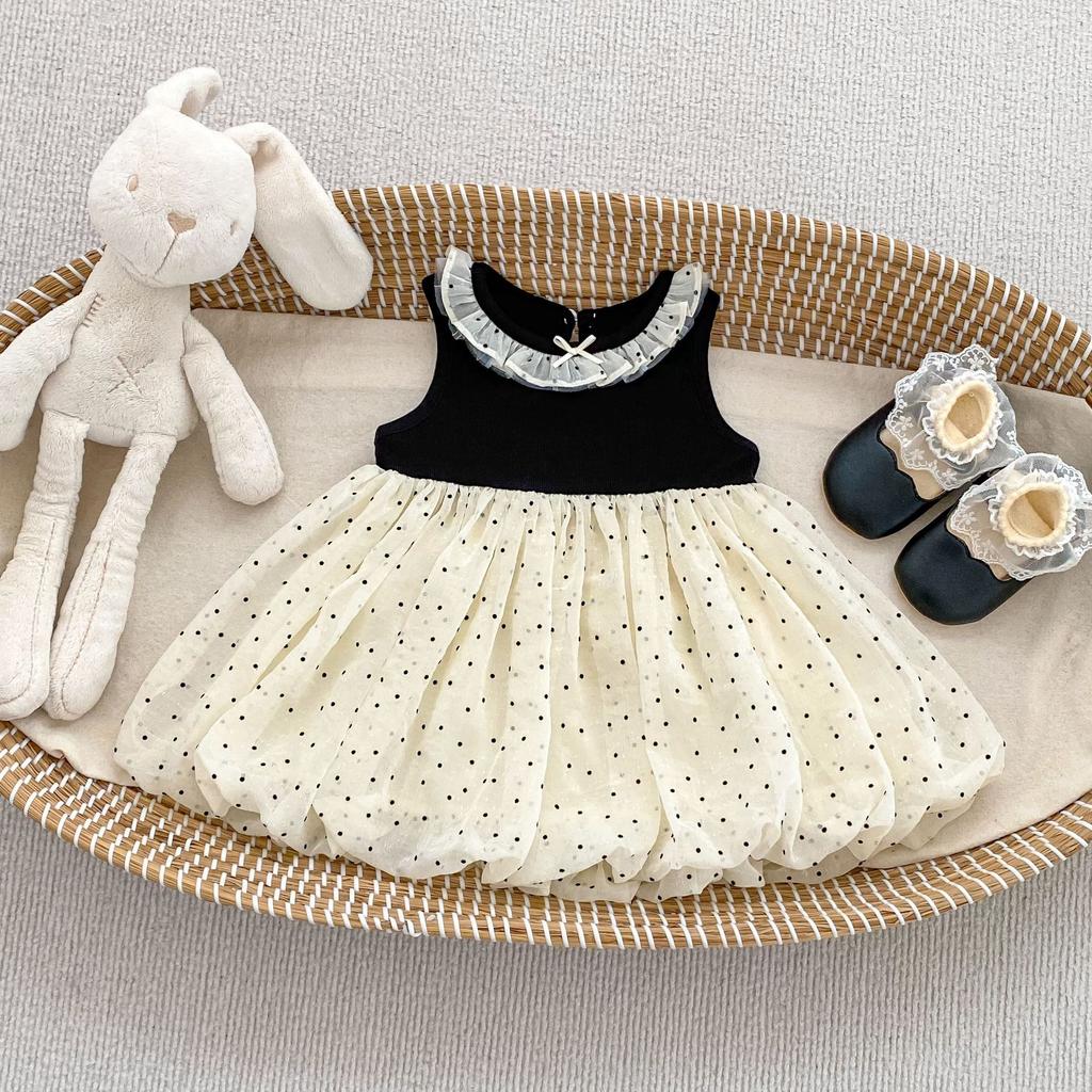 Cute Polka Dot Sleeveless Bud Skirt Dress for Infant Baby Girls Casual Summer Daily Wear Outfit