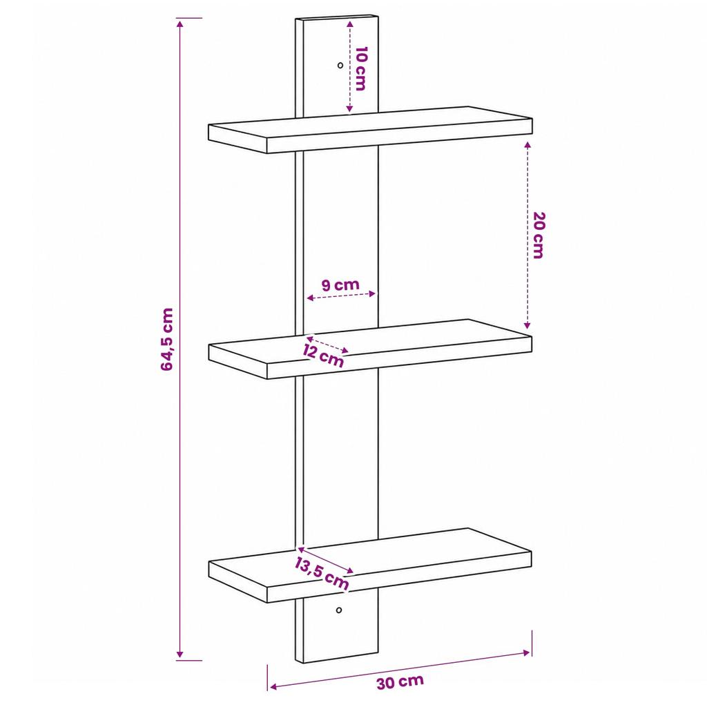 Wall Shelf Concrete Grey 30 X 13.5 X 64.5 Cm Engineered Wood
