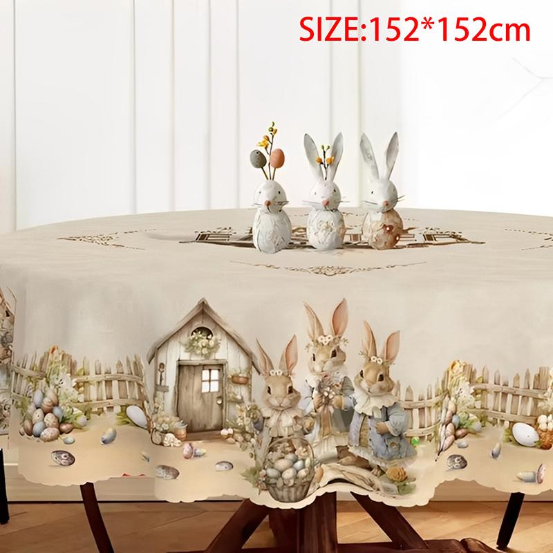 Vintage Easter Bunny Eggs Tablecloths Holiday Party Decor Spring Floral Rectangle/Round Table Cover Easter Decorations For Home