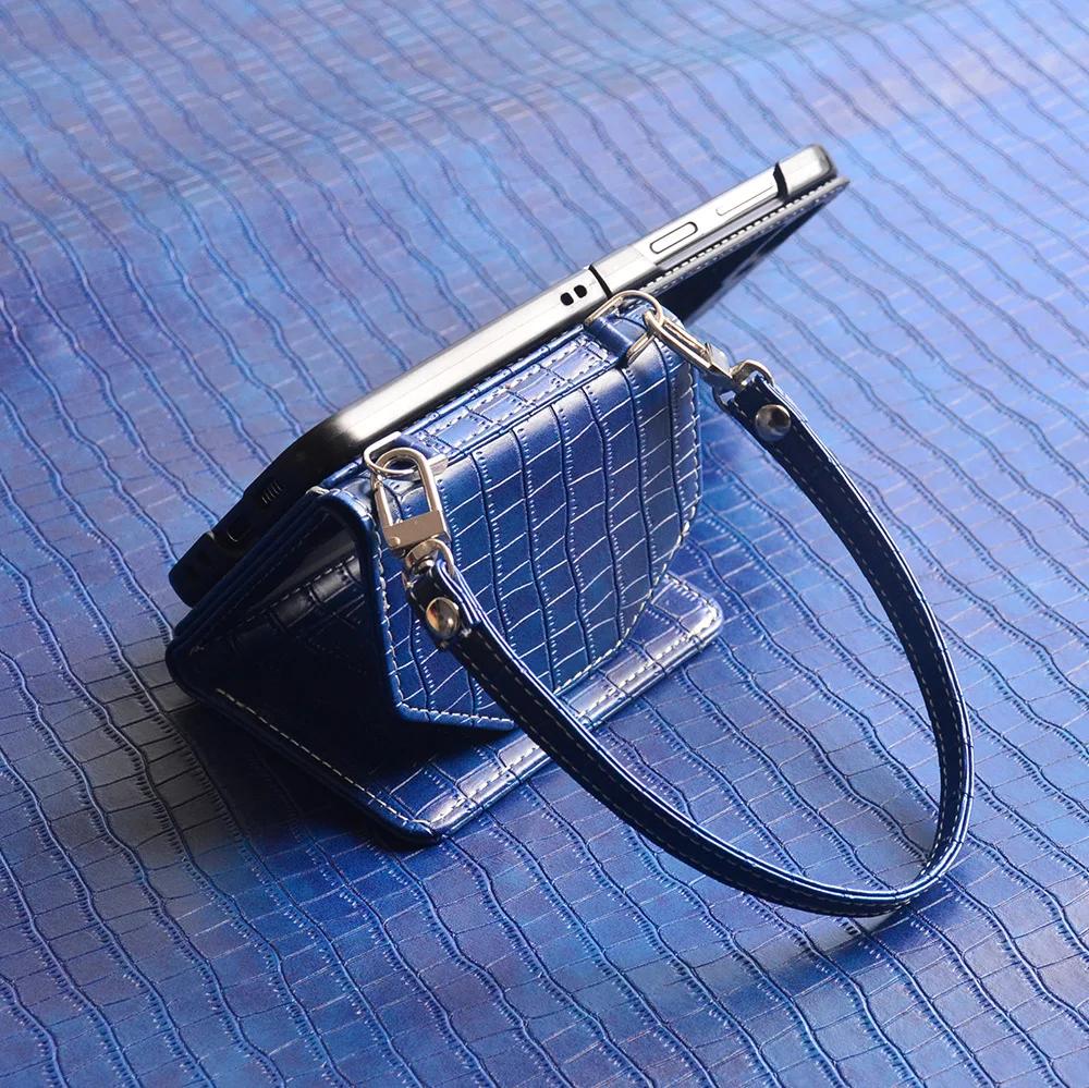 PU-Leder-Handgelenkschlaufe für Samsung Galaxy Z Flip 6 5 4 3 Flip6 Flip5 Flip4 Flip3, Brieftasche mit Kartenhalter, stoßfeste Abdeckung