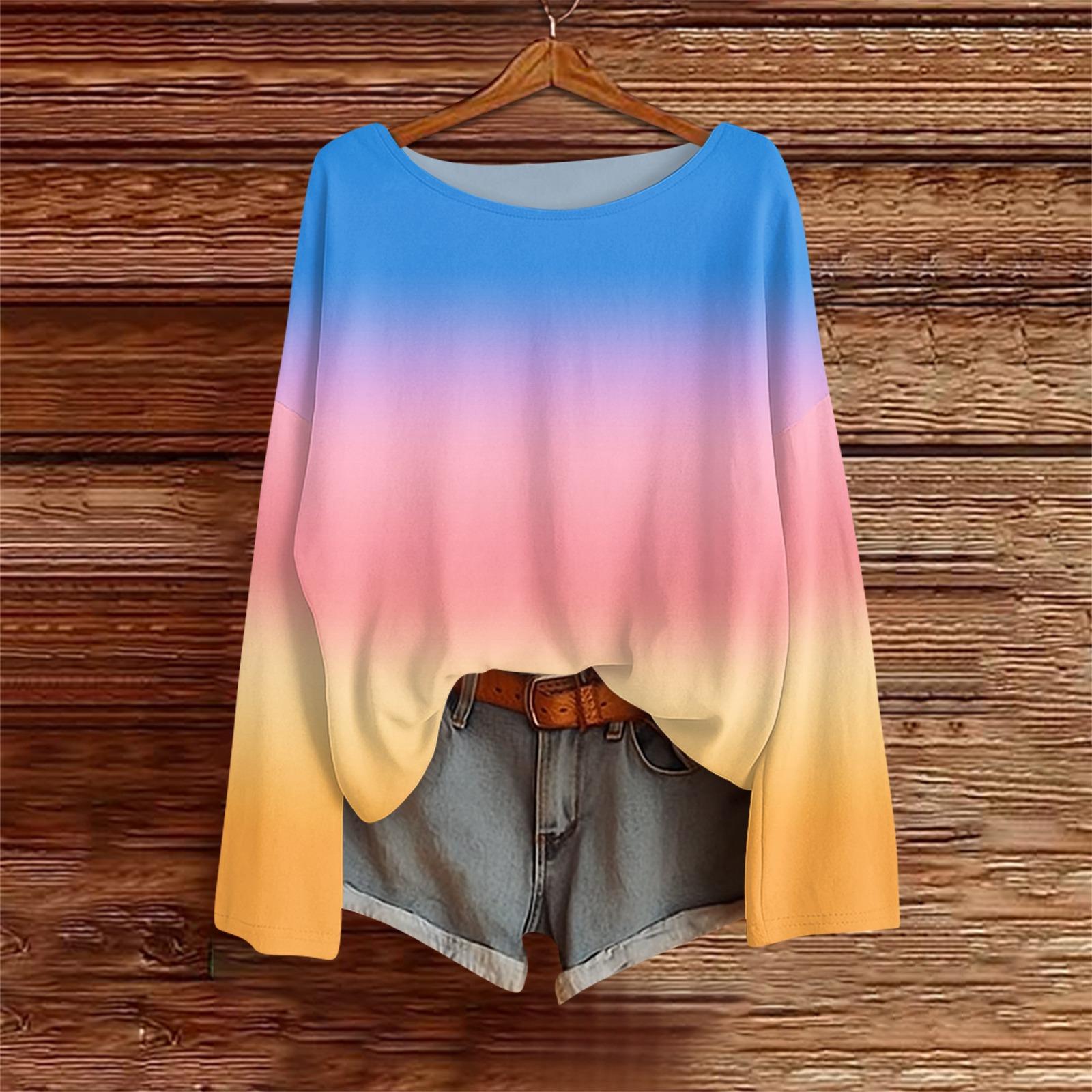 

Long Sleeve Shirts For Women Printed Tees Blouses Casual Plus Size Basic Tops Pullover XXL