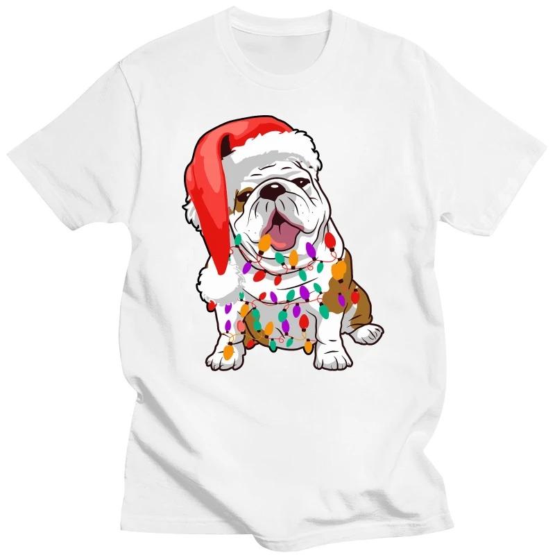 

Милые футболки с изображением бульдога и рождественскими огнями для собак, летняя хлопковая уличная одежда с коротким рукавом, подарки на день рождения, футболка, мужская одежда XXXXXL серый