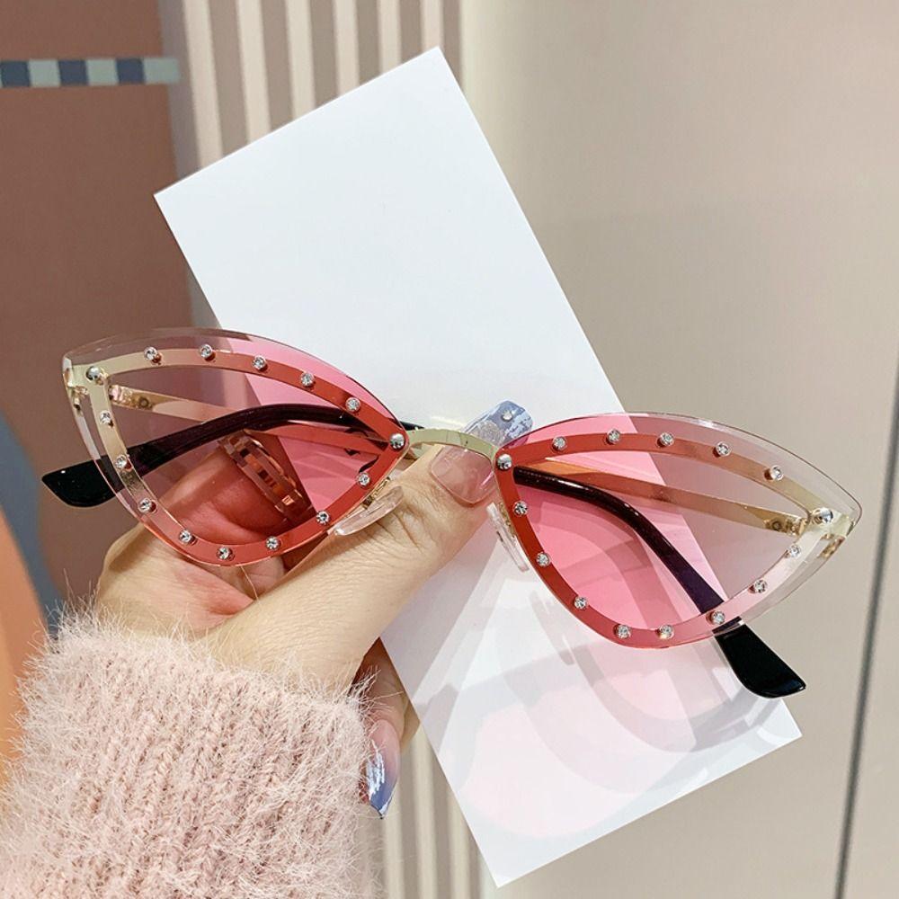 Retro Gradient Cat Eye Sunglasses Multicolor UV400 Protection Party Sun Glasses New Stylish Rimless Shades for Women & Men
