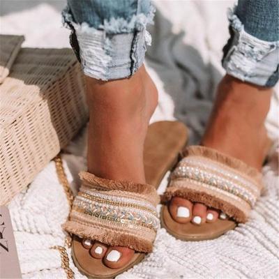 Fashion 2024 Women's New Flat Bottomed Toe Sandals Women's Summer New Fashion Tassel Style Women's Slippers Women's Shoes