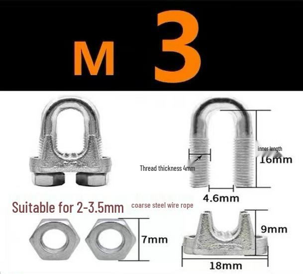 Heavy-Duty Galvanized U-Bolt Wire Rope Clamp, 3mm-50mm