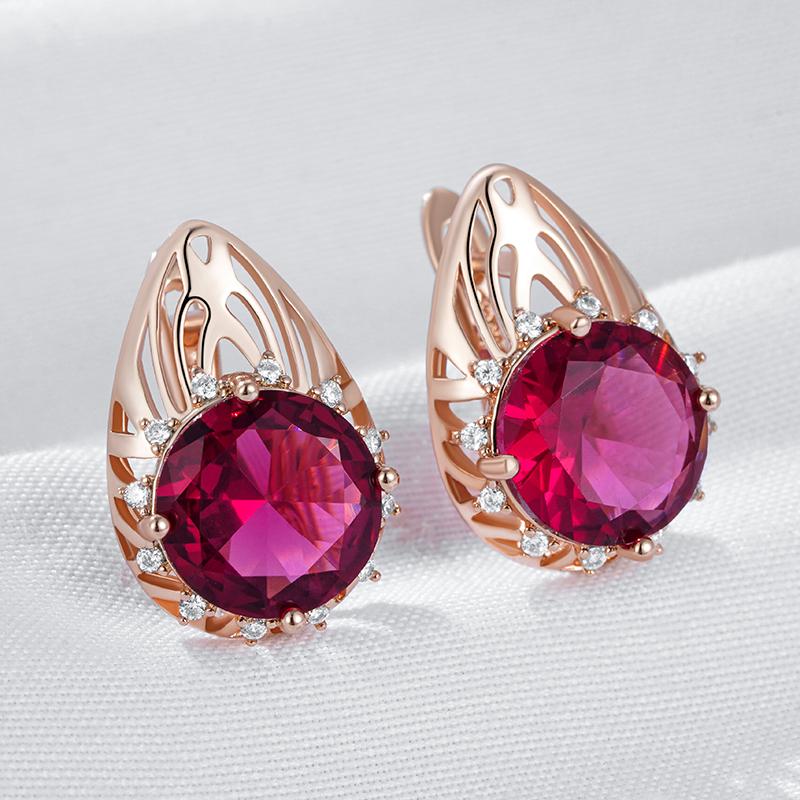 Shiny Red Natural Zircon Drop Earrings For Women Fashion  Rose Gold Color Party Accessories Daily Fine Vintage Jewelry