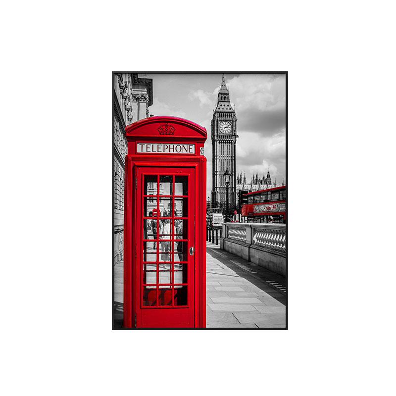 Clădire alb-negru modernă Poze cu autobuz cu umbrelă roșie pictură pe pânză peisaj nordic Poster roșu pentru sufragerie