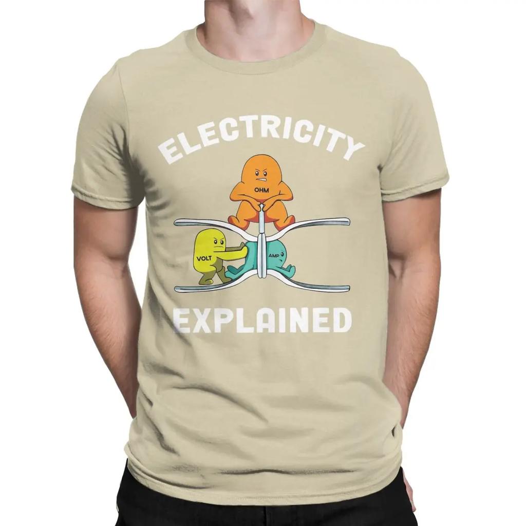 Men Electricity Explained Physics Nerd T Shirt Volt Ohm Ampere 100% Cotton Clothes Short Sleeve Crew Neck Tees Gift T-Shirts