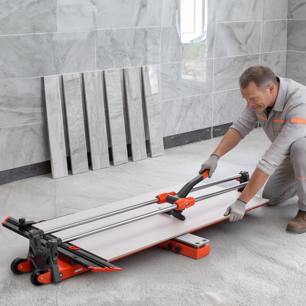 1200 mm Manual Tile Cutter, Upgraded Sliding Head Cutting Tool with Spring-Loaded Base, Angle Fence, Tungsten Carbide Cutting Wheel, Alignment Guide,