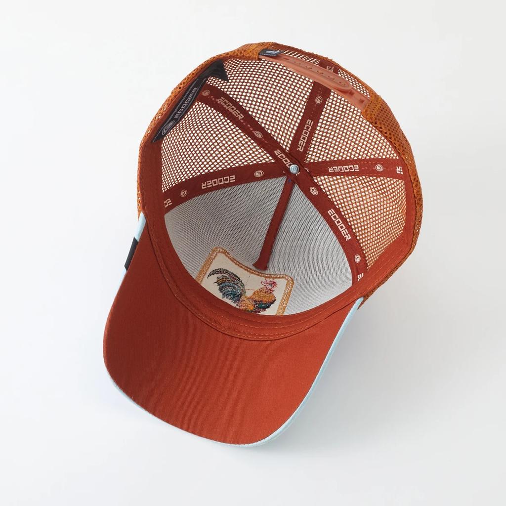 1Pc Mesh Trucker Hat, Air Permeable Ventilated, Embroidered Stitching Stitched Rooster Gallo Patch, Vintage Old School Western Streetwear