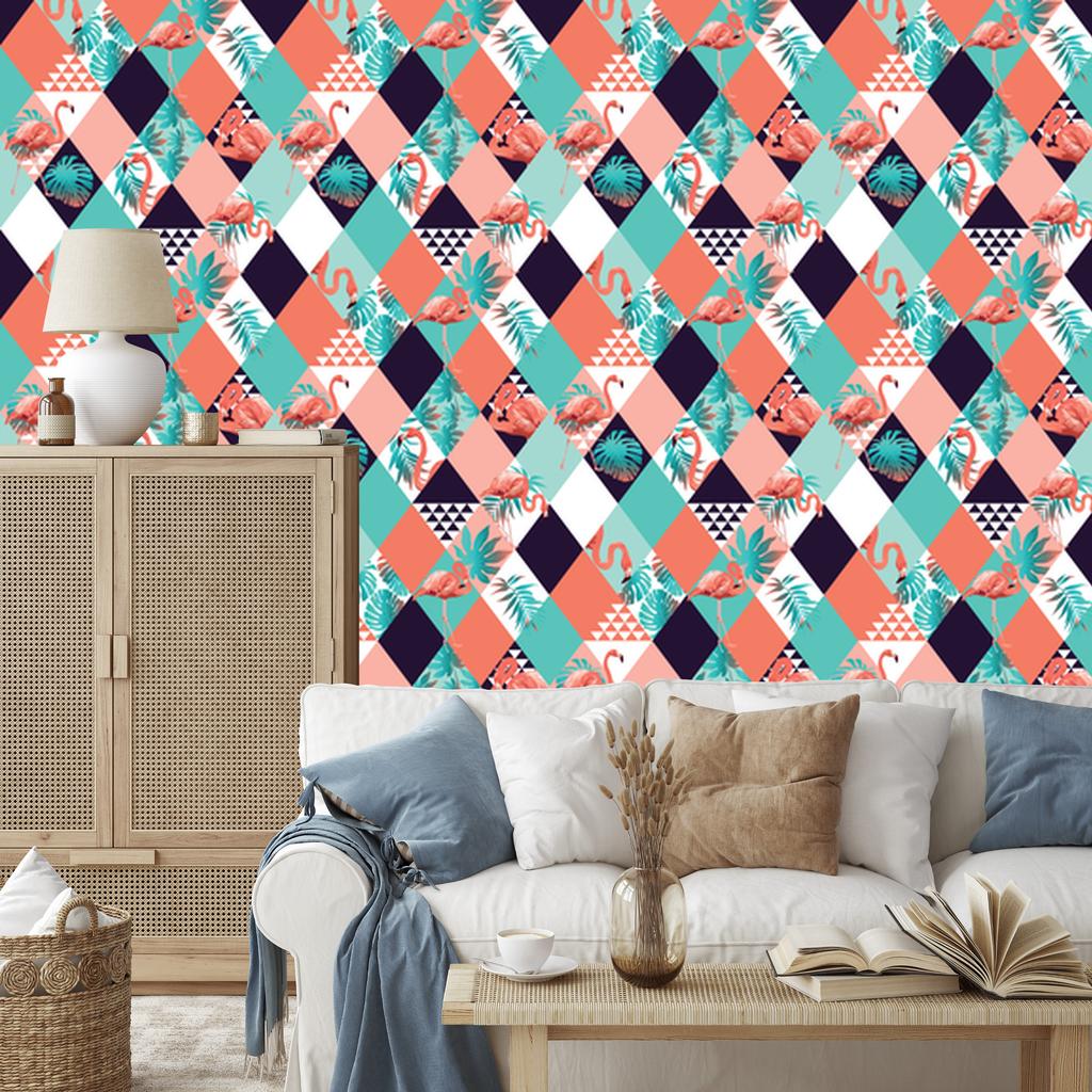Flamingos and tropical leaves wallpaper for living room and bedroom 50x1000