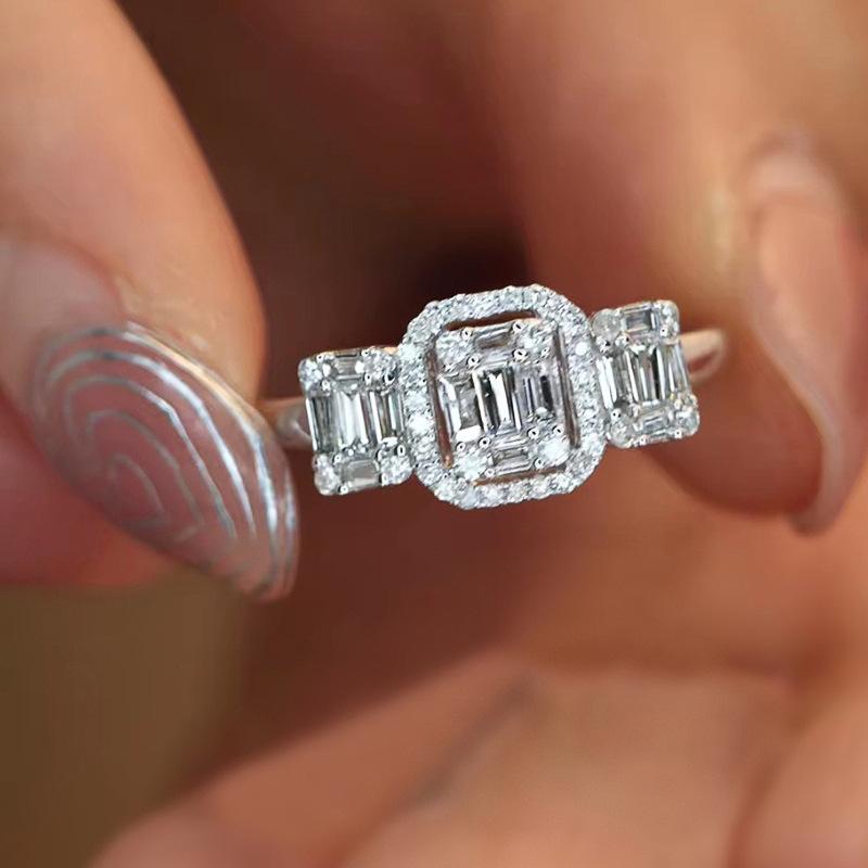 Ny Glitrende Firkantet Geometrisk Design Ringlys Luksus Personlig Mote Stil Forlovelses- og Bryllups Tilbehør