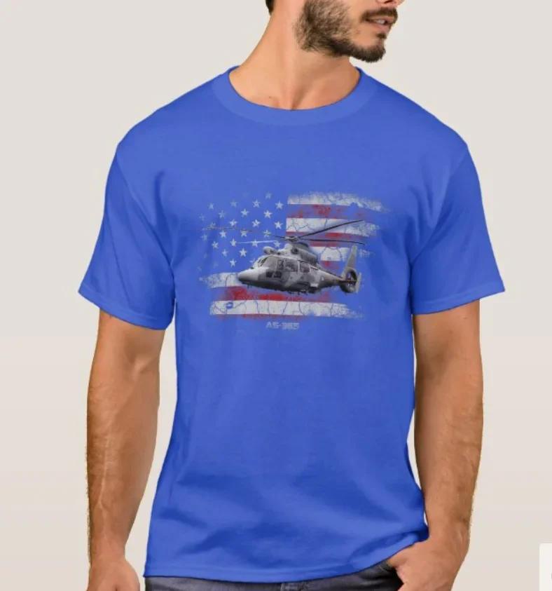 Vintage American Flag AS365 Dauphin Helicopter Veterans Day TShirt 100 Cotton ONeck Short Sleeve Summer Casual Mens Tshirt