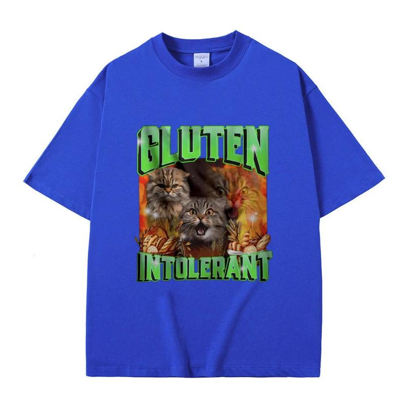 Gluten In Tolerant Cat Funny Meme Print Tshirt Male Fashion Oversized Streetwear Men Women Casual Cozy Pure Cotton Short Sleeve