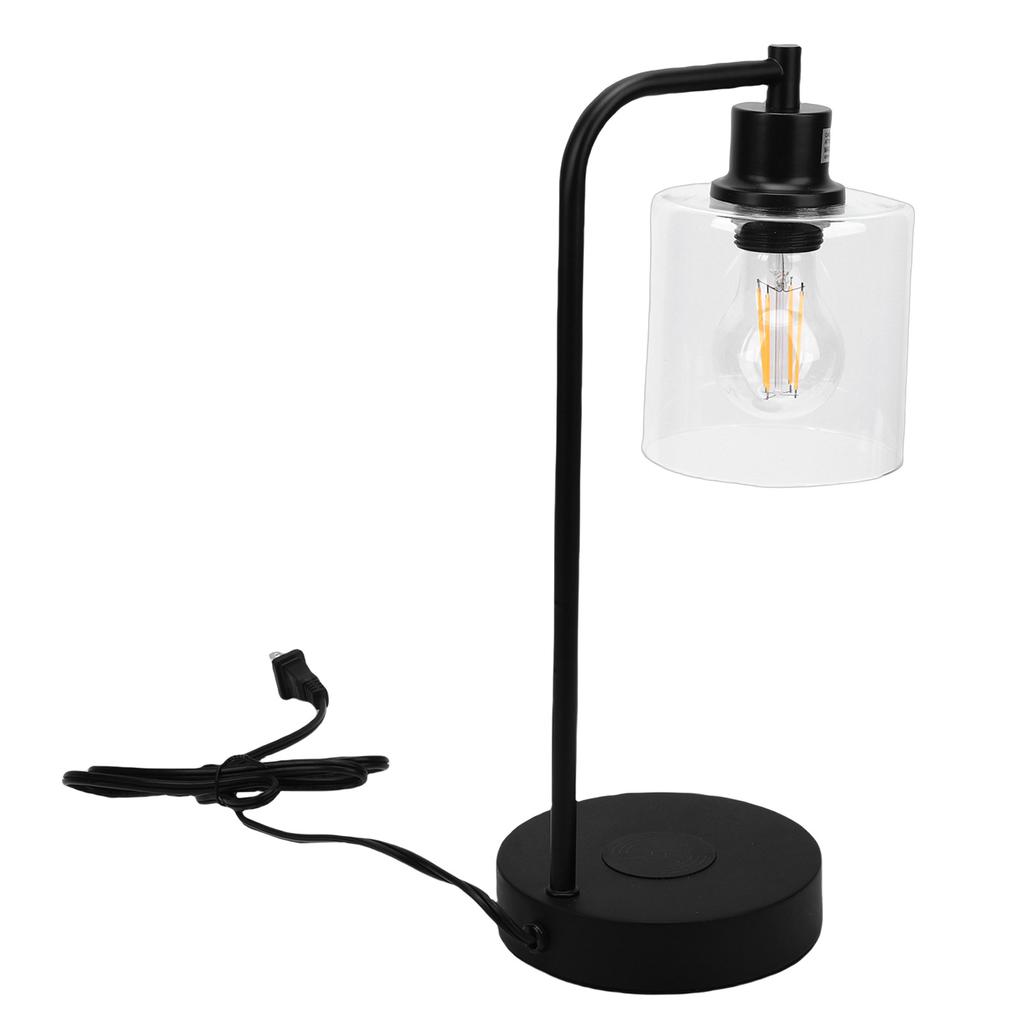 Industrial Table Lamp with Wireless Charger USB Port Touch Control 3 Levels Brightness Bedside Lamp for Bedroom Guest