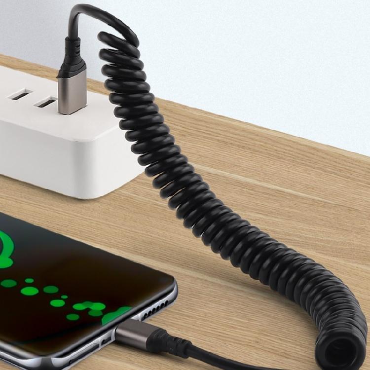 Car Spring Retractable Data Cable 6A Fast Charging For Car Motorcycle Charging Cable 30cm-180cm