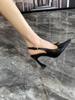 Black word with hollow bow camellia sandals women's horseshoe heel breathable comfortable pointed fashion high heels