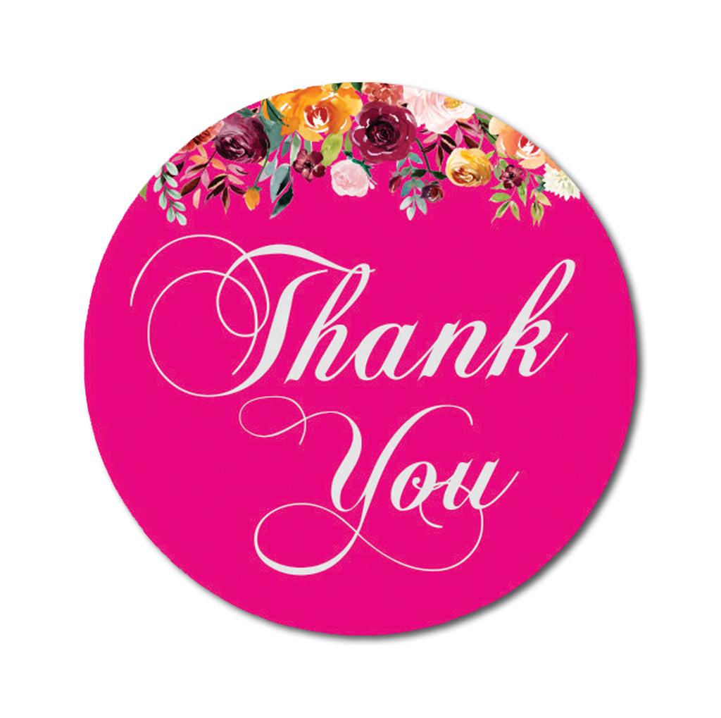 Darling Souvenir 45 Pcs Fuchsia Pink Round Floral Thank You Stickers DIY Envelope Seals-1.6