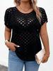 Plus Size Women's Tassel Spliced Short Sleeve Top - Sexy Hollow Out Knitted T-shirt.