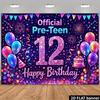 2D Flat Glitter 12th Birthday Banner Colorful Neon & Confetti Themed Backdrop