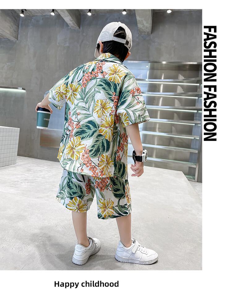 Boys' Hawaiian Floral Shirt & Shorts Set - Stylish Summer Beachwear for Kids