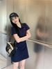 Women's Embroidered Polo Collar Short-Sleeved T-Shirt Dress - Waist-Cinching Slim Summer Long Skirt, Academy Style.