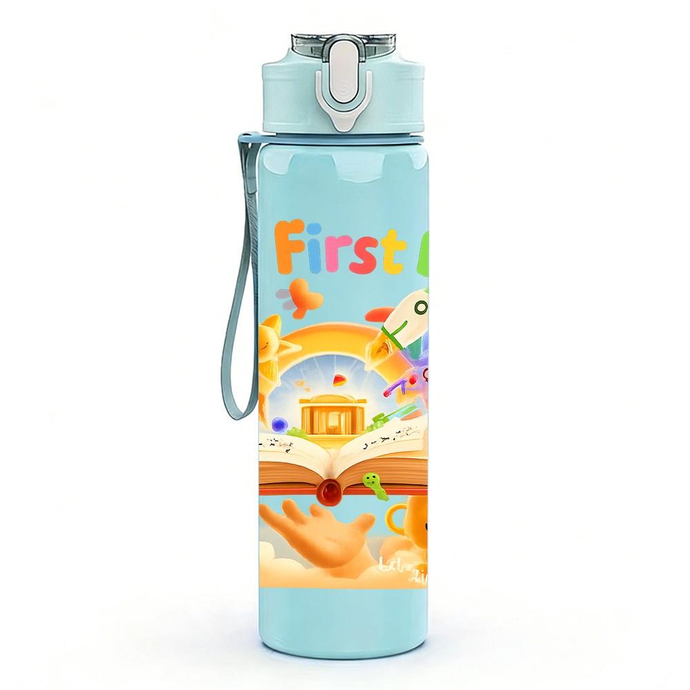 1PC First Day Of School Theme 750ml Color Plastic Sports Water Bottle Leakproof Flip Straw Lid Suitable for Sports Office Home Use