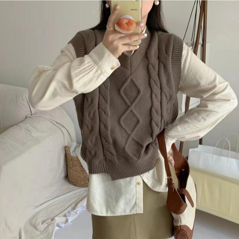 YYFS Dámská móda Ležérní podzim Zima Jednobarevné svetry bez rukávů s výstřihem do V