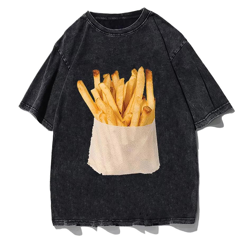 

Retro Harajuku Y2K Street Funny Wild Casual Fashion Double-sided Printing French Fries Sweater T Shirt S