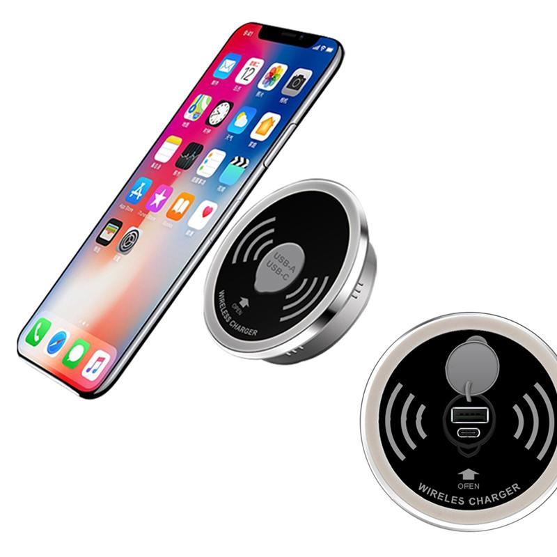 

KP-ZMC Waterproof Built-in Desktop Embedded PD USB A+C Dual Port 15W Qi Fast Charging Wireless Charger