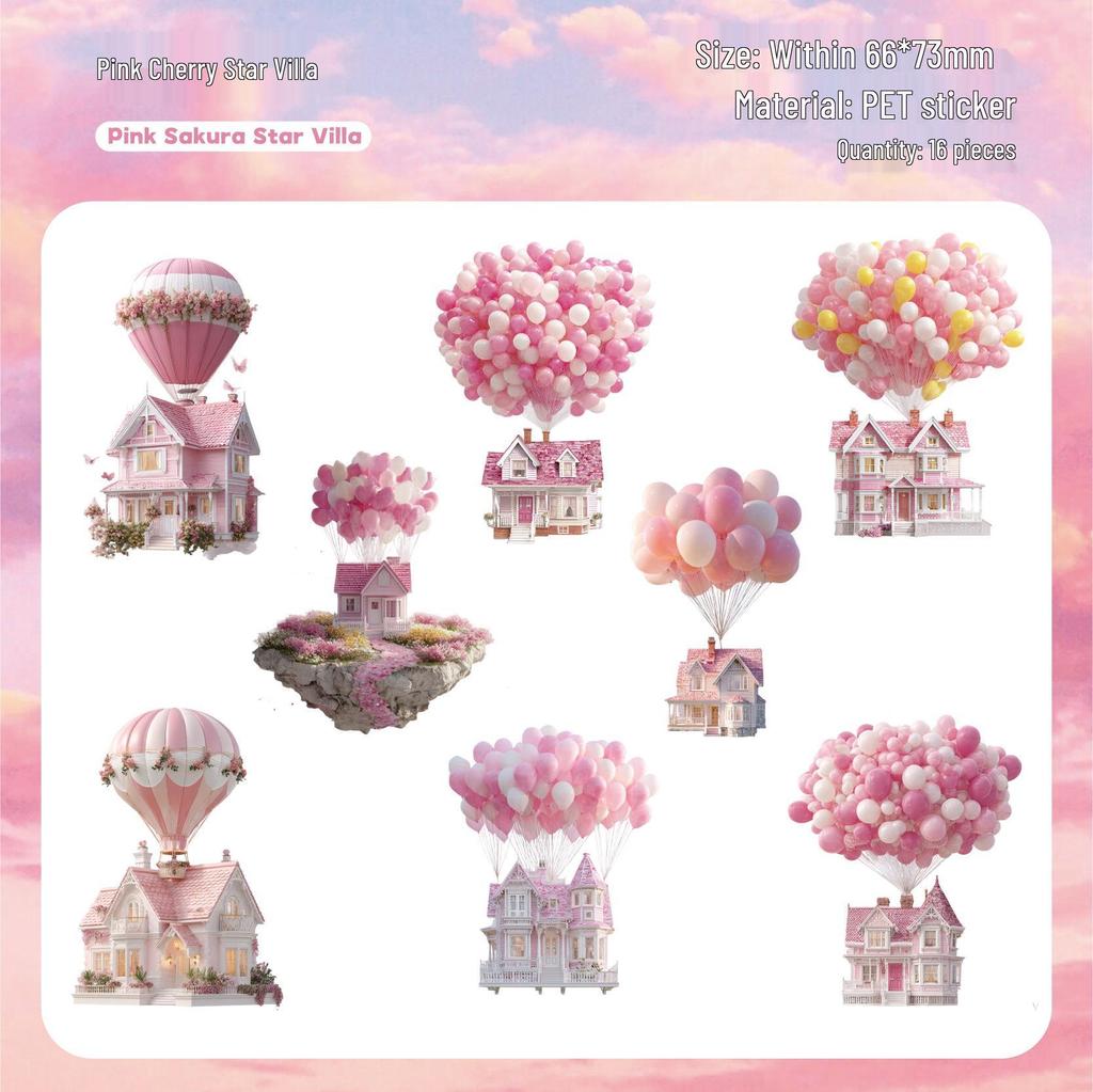 Retro Hot Air Balloon Sticker Pack - 16 Sheets, 6 Styles for DIY Journal Decoration