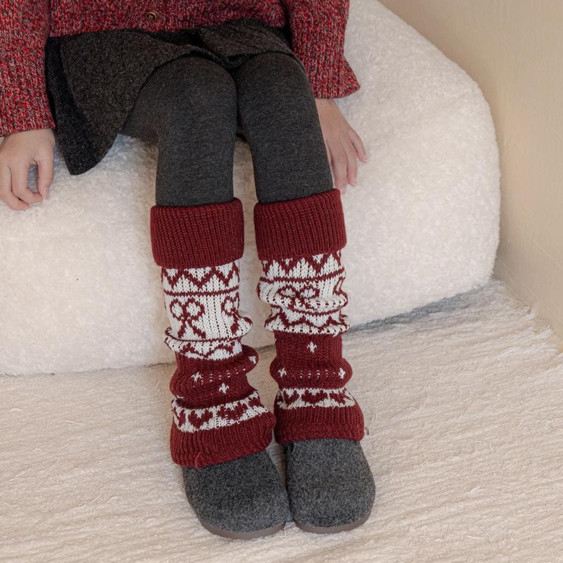 Girls' Festive Red Leg Warmers - Thick & Warm for Autumn/Winter