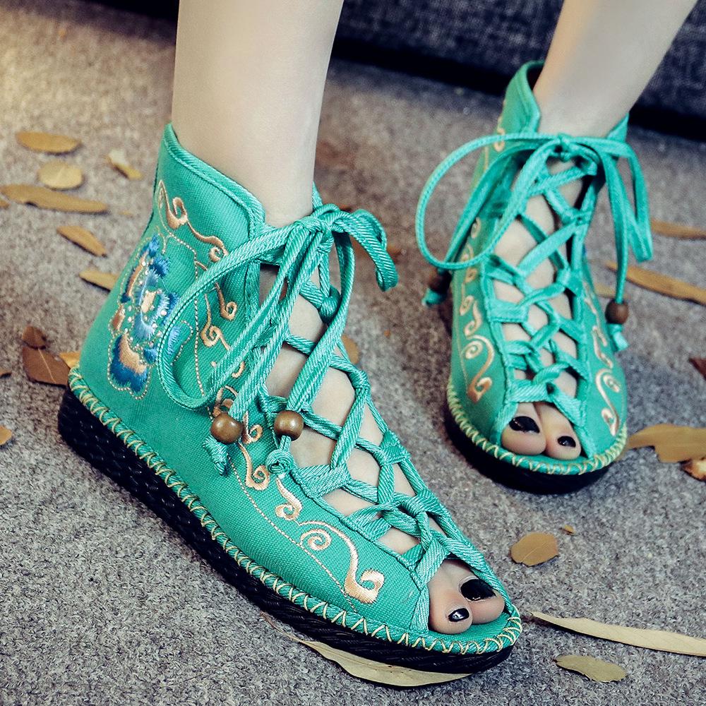 Ethnic Style Women s Embroidered Summer Cloth Boots with Beading 35