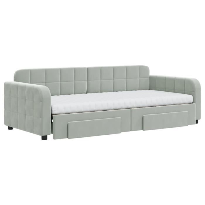 VidaXL Daybed with Trundle and Drawers Light Grey 90x200cm Velvet 3197001