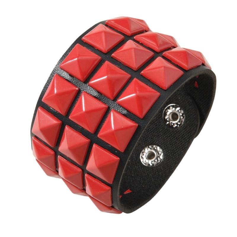 Comfort Fit Adjustable Bracelet Three Row Square Studs Punk Design Soft Leather for Stylish Daily Fashion