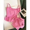 Dulces pijamas de rayas rosas y blancas estilo niña para mujer, verano, tirantes, pantalones cortos, traje fino y delgado para estar en casa, ropa exterior