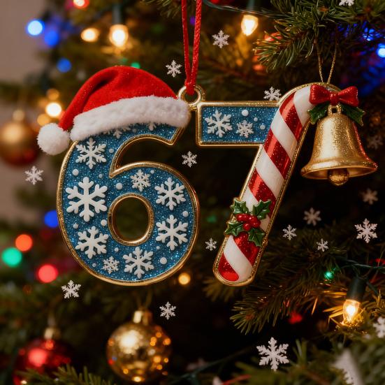 67 Christmas Ornament 2D Flat Funny Six Seven Meme Christmas Decoration
