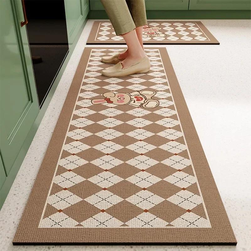 Mat For Kitchen Carpet Waterproof Pvc Long Floor Mats Leather Oil Proof Anti-Slip Carpets Black White Plaid Home Decoration Rug