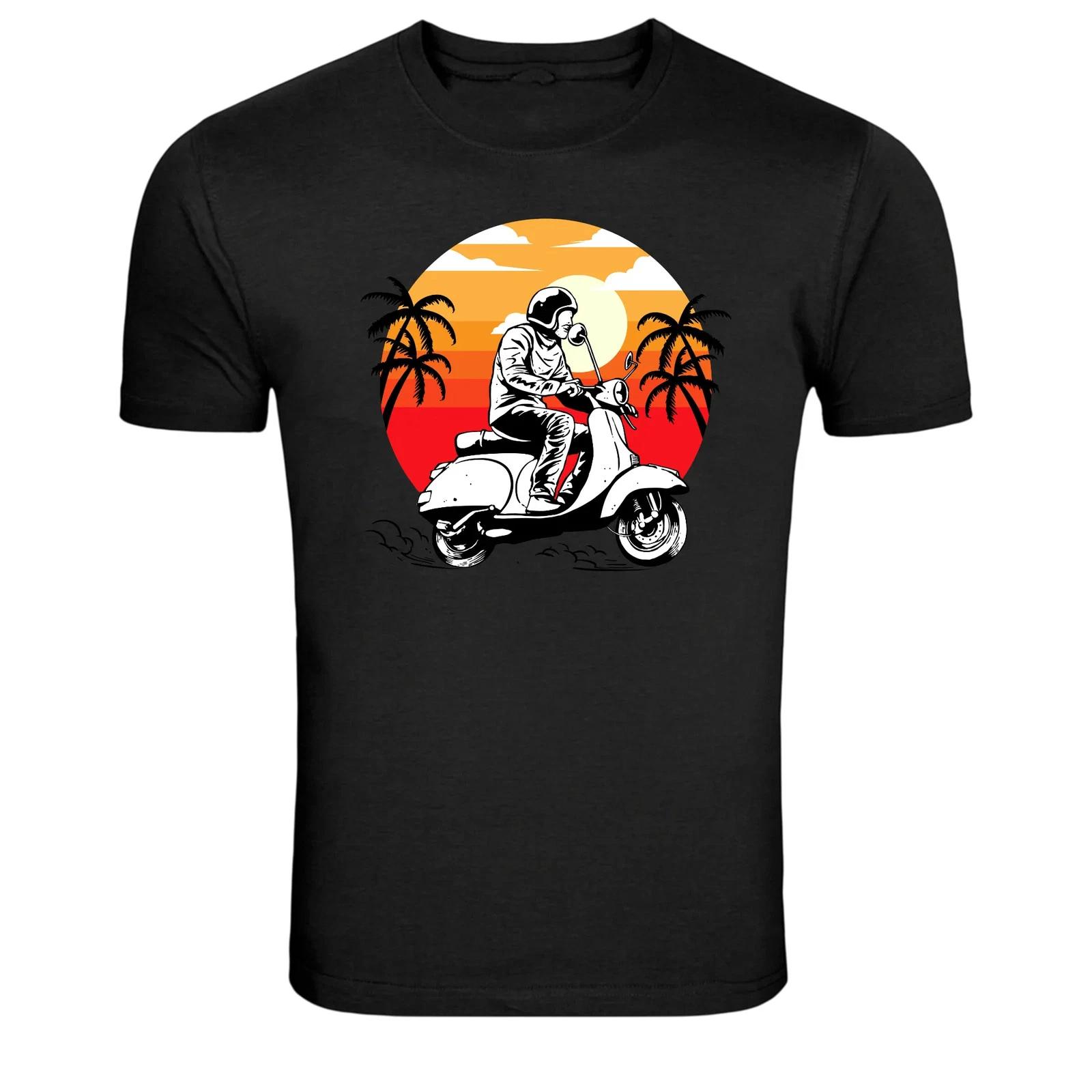 Astronaut Riding Scooter Sunset Graphic T-Shirt M
