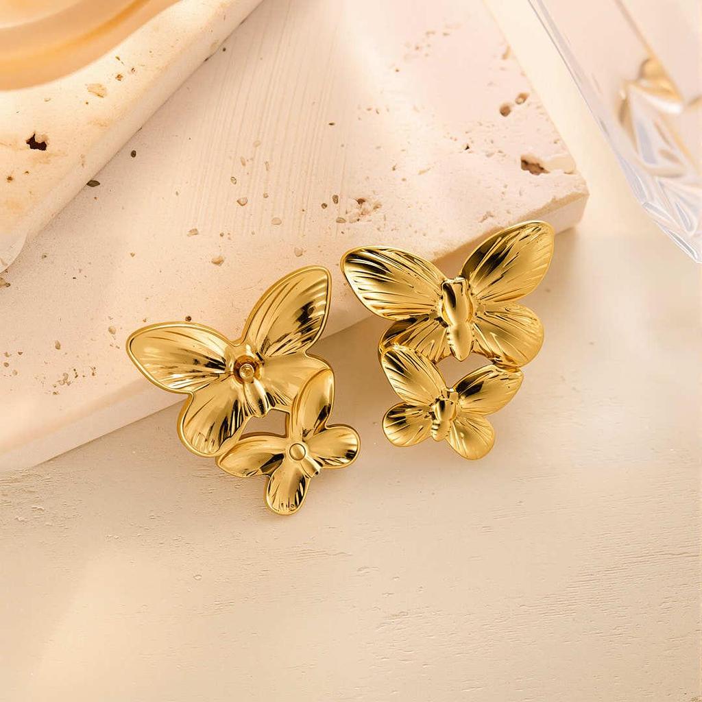 Geometric Irregular 18k Gold Titanium Steel Earrings for Women